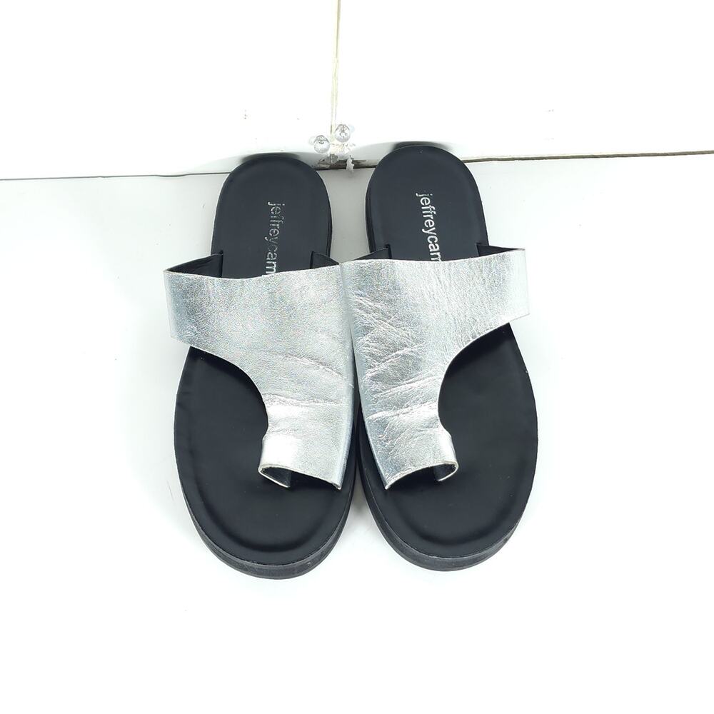 Jeffrey Campbell Women's US 6? Sliver Metallic Leather Toe Post Flat Sandals - Picture 4 of 16